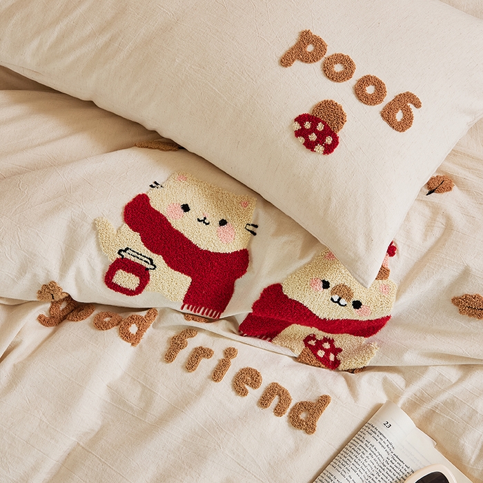 91家纺网 家纺一手货源 找家纺 原研家居 2025新款32支棉麻毛巾绣系列四件套 小确幸