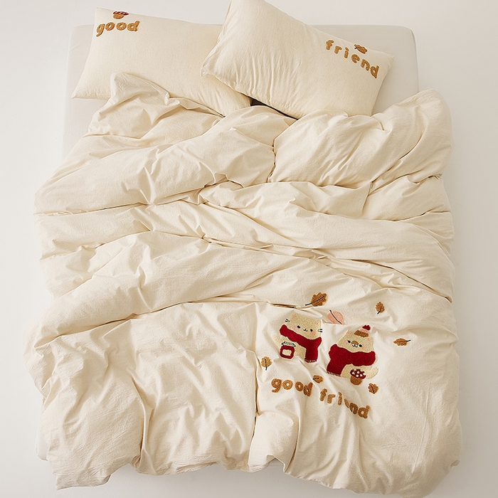 原研家居 2025新款32支棉麻毛巾绣系列四件套 小确幸