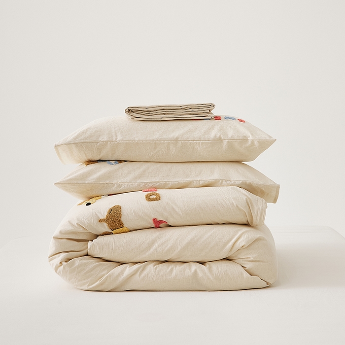 91家纺网 家纺一手货源 找家纺 原研家居 2025新款32支棉麻毛巾绣系列四件套 小时光