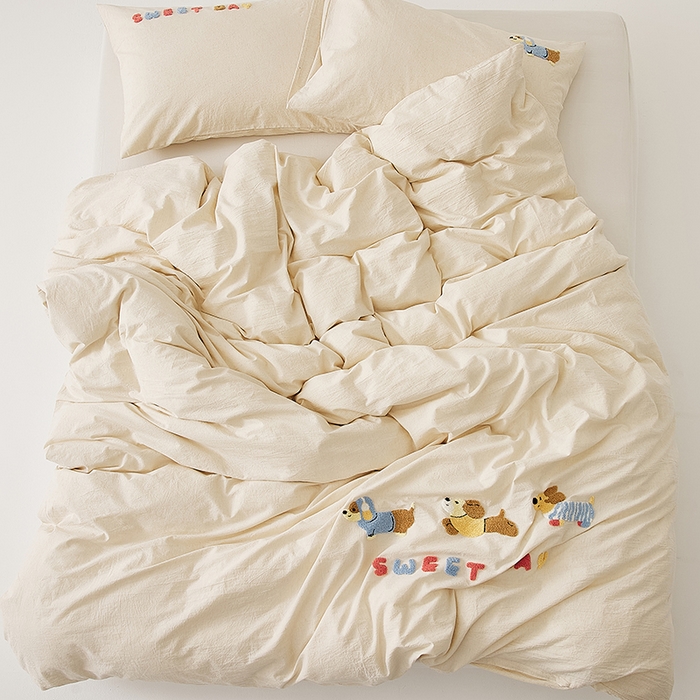 原研家居 2025新款32支棉麻毛巾绣系列四件套 小时光