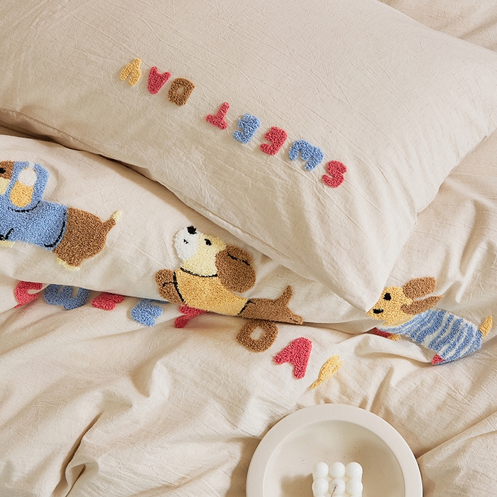 91家纺网 家纺一手货源 找家纺 原研家居 2025新款32支棉麻毛巾绣系列四件套 小时光