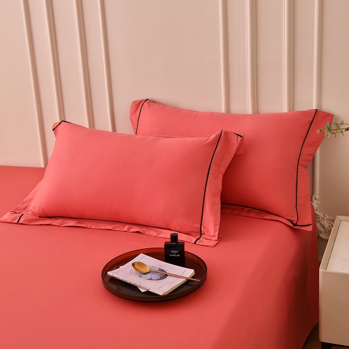 91家纺网 家纺一手货源 找家纺 （总）宇彬家纺 2025新款13374全棉纯棉母婴级轻奢一字绣宽边枕套纯色四件套全棉贡缎