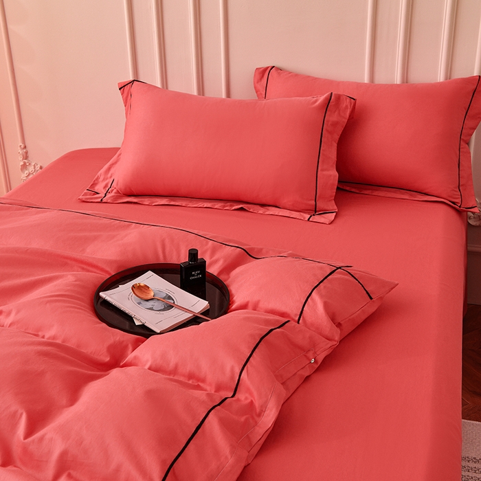 91家纺网 家纺一手货源 找家纺 （总）宇彬家纺 2025新款13374全棉纯棉母婴级轻奢一字绣宽边枕套纯色四件套全棉贡缎