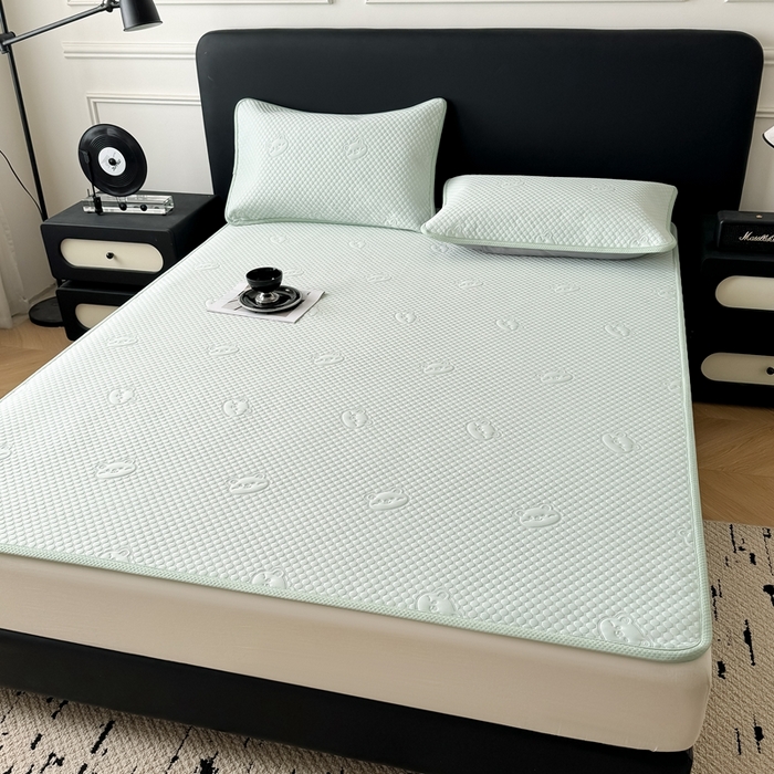 91家纺网 家纺一手货源 找家纺 卡罗兰 2025新款超声波凉豆豆凉席三件套小冰熊系列 水蓝-床席