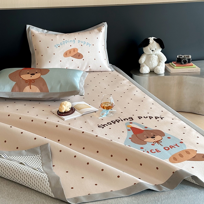 91家纺网 家纺一手货源 找家纺 圆岛家纺 2025春夏新款高克重900D冰丝凉席席子 面包小狗