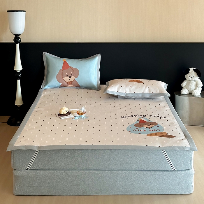 圆岛家纺 2025春夏新款高克重900D冰丝凉席席子 面包小狗