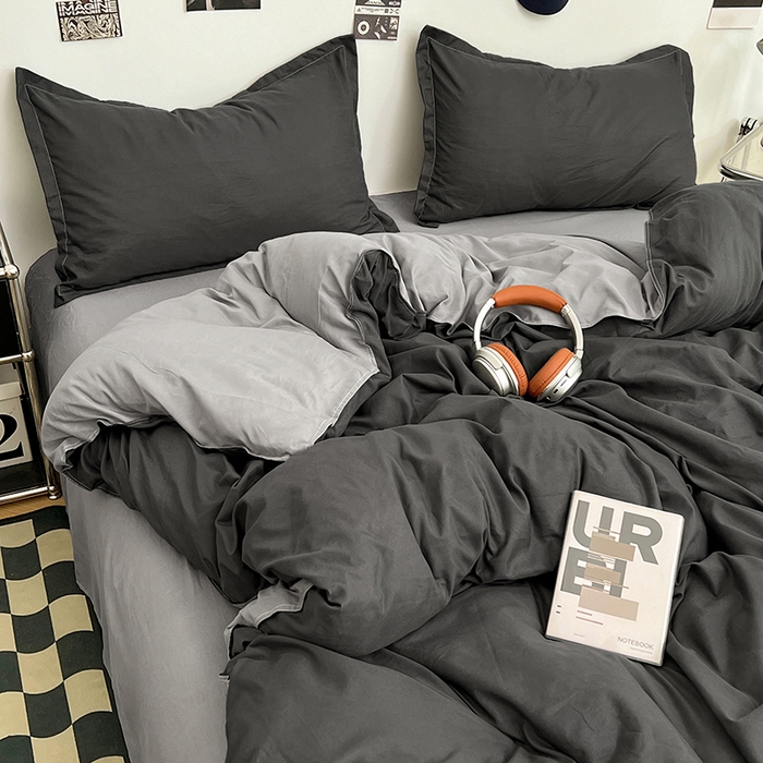 91家纺网 家纺一手货源 找家纺 （总）贝拉梦家纺 2025新款纯色磨毛双拼亲肤棉四件套