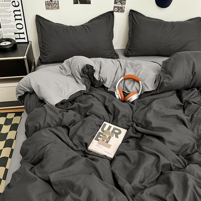 91家纺网 家纺一手货源 找家纺 贝拉梦家纺 2025新款纯色磨毛双拼亲肤棉四件套 暗黑骑士