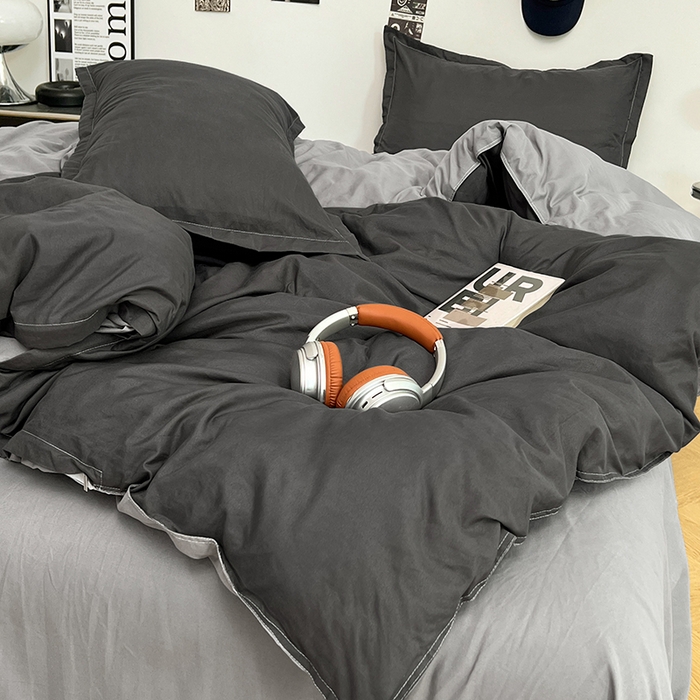 91家纺网 家纺一手货源 找家纺 贝拉梦家纺 2025新款纯色磨毛双拼亲肤棉四件套 暗黑骑士