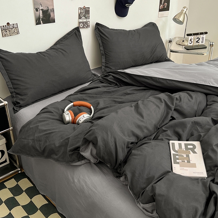 91家纺网 家纺一手货源 找家纺 贝拉梦家纺 2025新款纯色磨毛双拼亲肤棉四件套 暗黑骑士