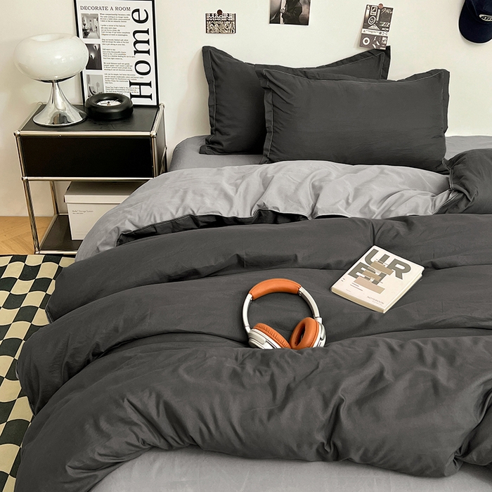 91家纺网 家纺一手货源 找家纺 贝拉梦家纺 2025新款纯色磨毛双拼亲肤棉四件套 暗黑骑士