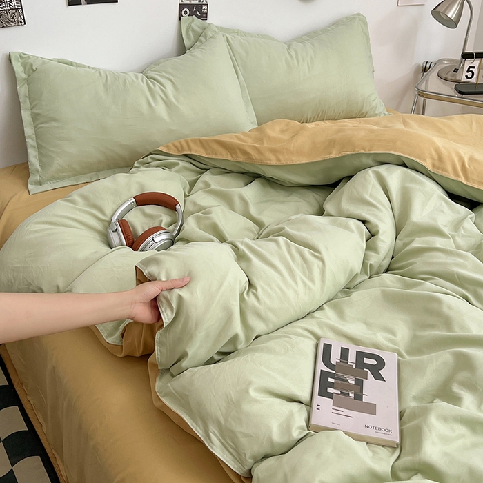 贝拉梦家纺 2025新款纯色磨毛双拼亲肤棉四件套 半熟青柠