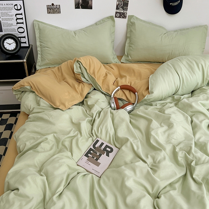 91家纺网 家纺一手货源 找家纺 贝拉梦家纺 2025新款纯色磨毛双拼亲肤棉四件套 半熟青柠