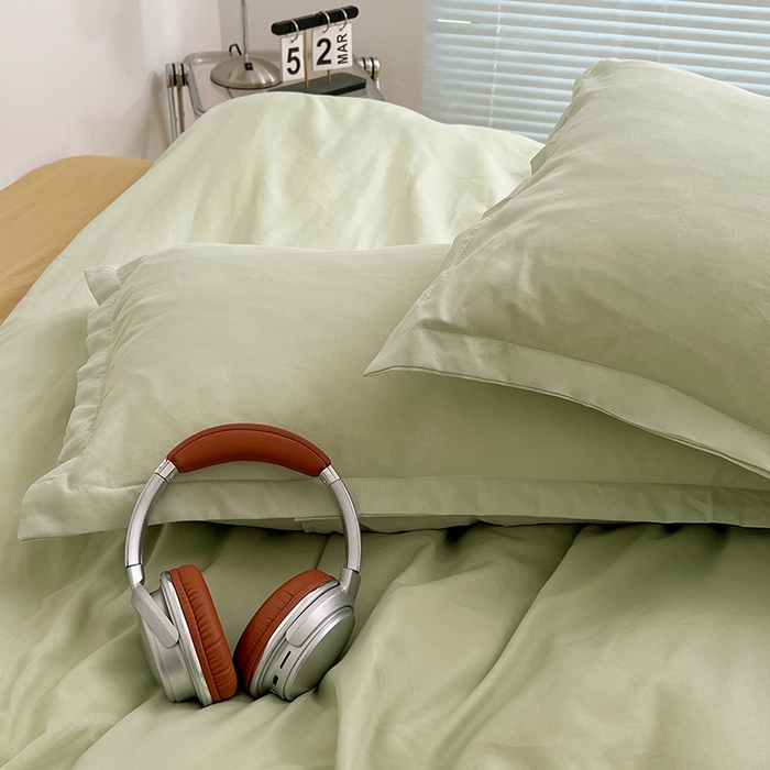 91家纺网 家纺一手货源 找家纺 贝拉梦家纺 2025新款纯色磨毛双拼亲肤棉四件套 半熟青柠