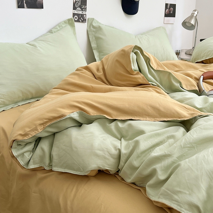 91家纺网 家纺一手货源 找家纺 贝拉梦家纺 2025新款纯色磨毛双拼亲肤棉四件套 半熟青柠