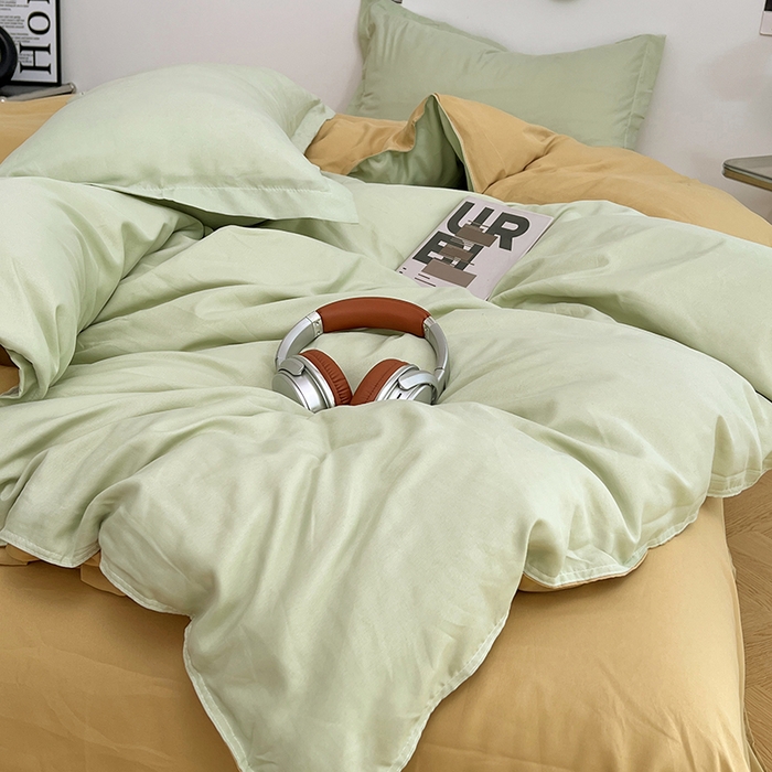 91家纺网 家纺一手货源 找家纺 贝拉梦家纺 2025新款纯色磨毛双拼亲肤棉四件套 半熟青柠