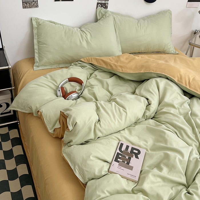 91家纺网 家纺一手货源 找家纺 贝拉梦家纺 2025新款纯色磨毛双拼亲肤棉四件套 半熟青柠