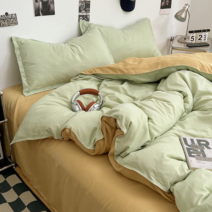 91家纺网 家纺一手货源 找家纺 贝拉梦家纺 2025新款纯色磨毛双拼亲肤棉四件套 半熟青柠