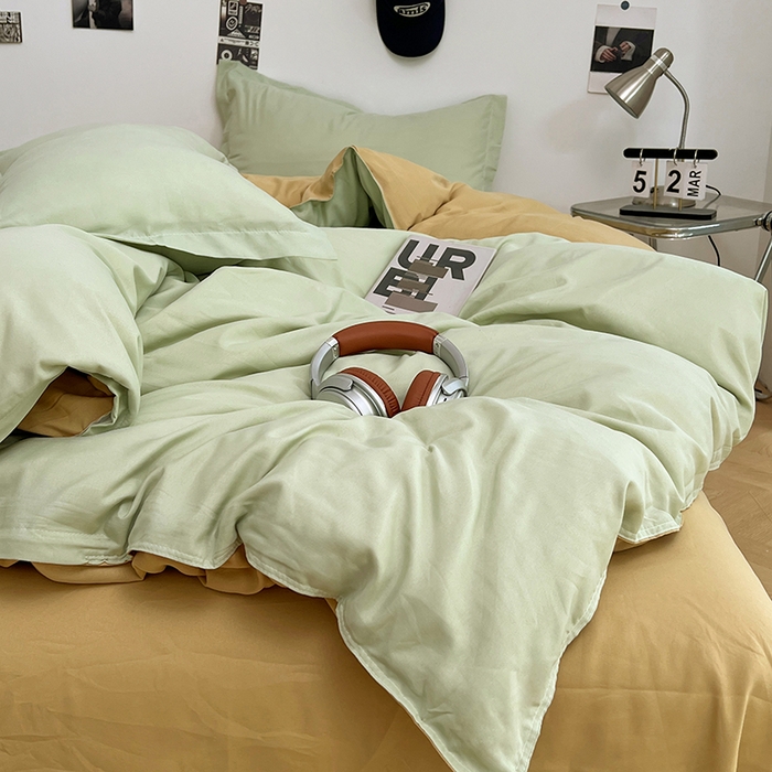 91家纺网 家纺一手货源 找家纺 贝拉梦家纺 2025新款纯色磨毛双拼亲肤棉四件套 半熟青柠