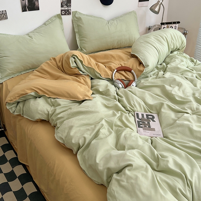 91家纺网 家纺一手货源 找家纺 贝拉梦家纺 2025新款纯色磨毛双拼亲肤棉四件套 半熟青柠