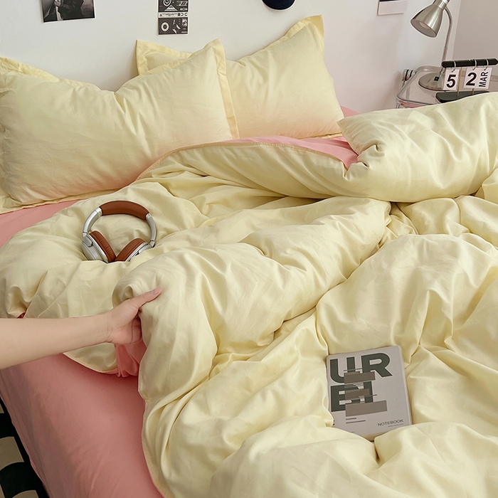 贝拉梦家纺 2025新款纯色磨毛双拼亲肤棉四件套 奶油香草