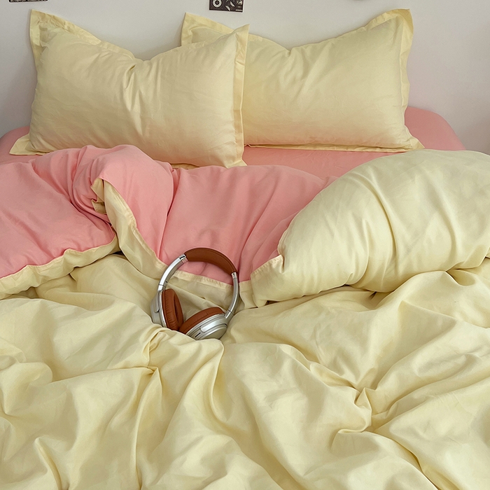 91家纺网 家纺一手货源 找家纺 贝拉梦家纺 2025新款纯色磨毛双拼亲肤棉四件套 奶油香草