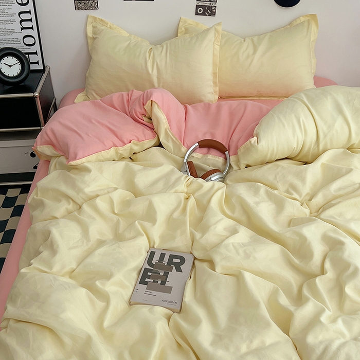 91家纺网 家纺一手货源 找家纺 贝拉梦家纺 2025新款纯色磨毛双拼亲肤棉四件套 奶油香草