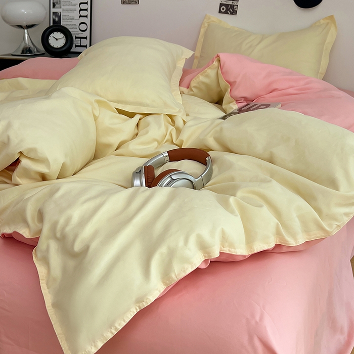 91家纺网 家纺一手货源 找家纺 贝拉梦家纺 2025新款纯色磨毛双拼亲肤棉四件套 奶油香草