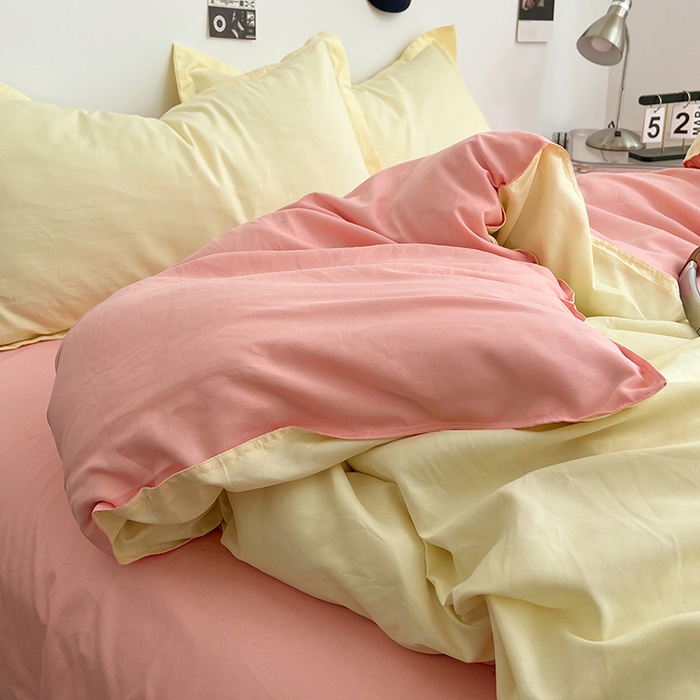 91家纺网 家纺一手货源 找家纺 贝拉梦家纺 2025新款纯色磨毛双拼亲肤棉四件套 奶油香草