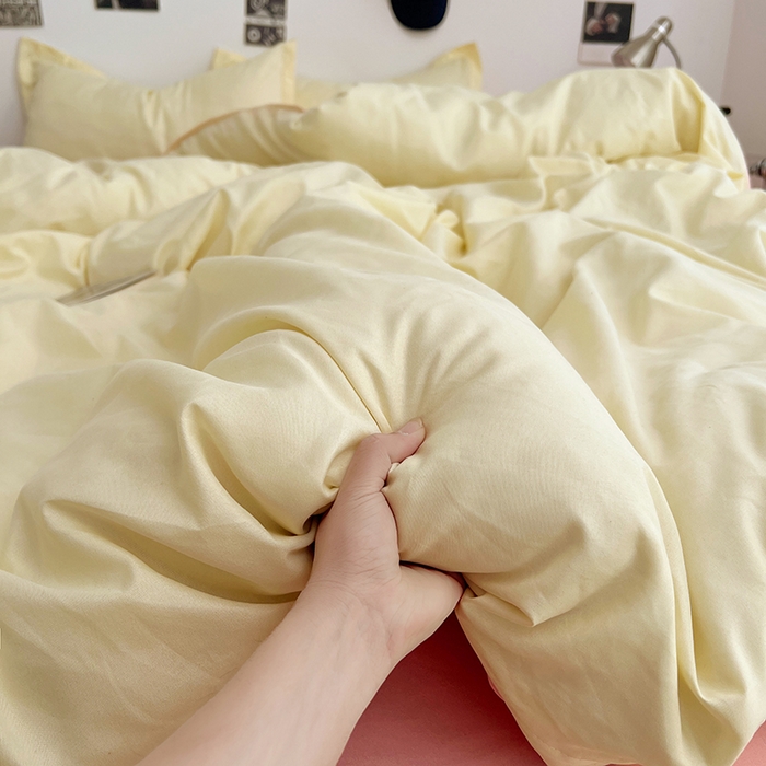 91家纺网 家纺一手货源 找家纺 贝拉梦家纺 2025新款纯色磨毛双拼亲肤棉四件套 奶油香草