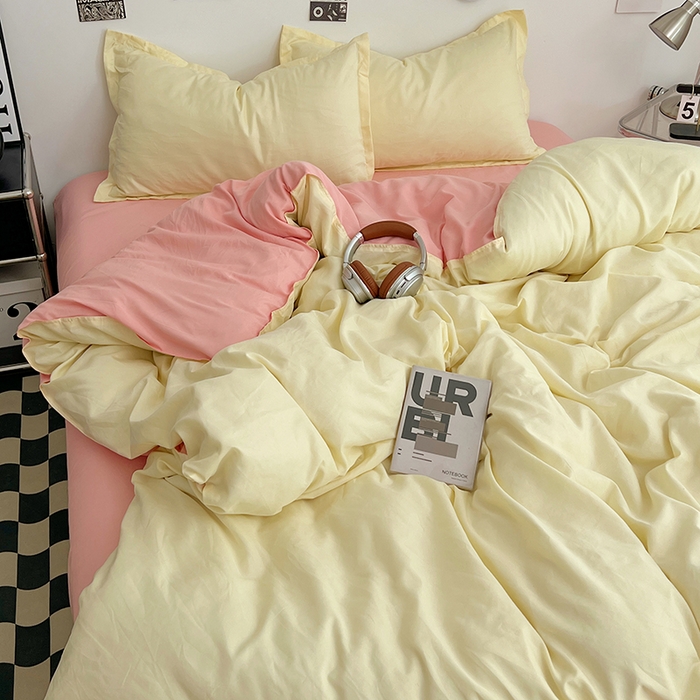 91家纺网 家纺一手货源 找家纺 贝拉梦家纺 2025新款纯色磨毛双拼亲肤棉四件套 奶油香草