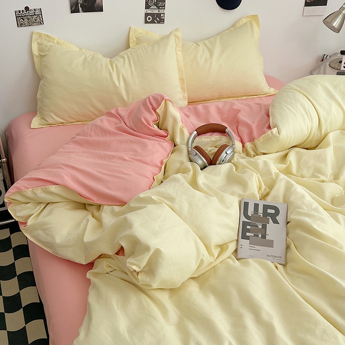 91家纺网 家纺一手货源 找家纺 贝拉梦家纺 2025新款纯色磨毛双拼亲肤棉四件套 奶油香草