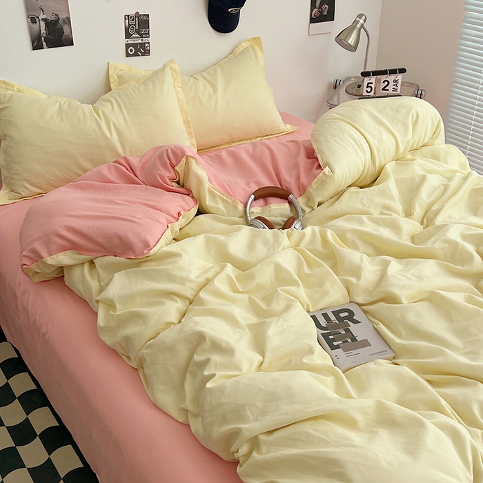 91家纺网 家纺一手货源 找家纺 贝拉梦家纺 2025新款纯色磨毛双拼亲肤棉四件套 奶油香草