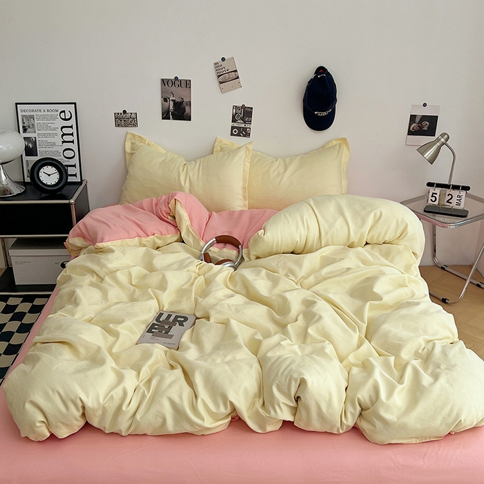 91家纺网 家纺一手货源 找家纺 贝拉梦家纺 2025新款纯色磨毛双拼亲肤棉四件套 奶油香草