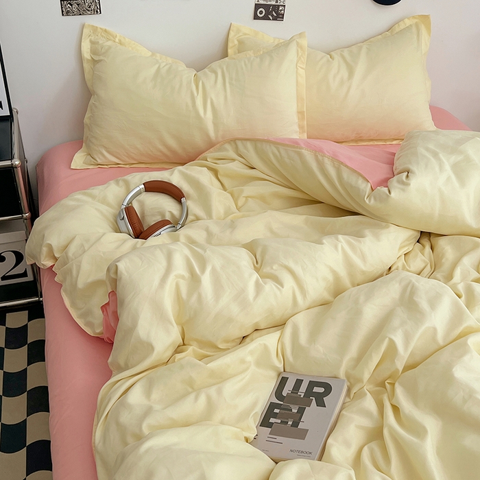 91家纺网 家纺一手货源 找家纺 贝拉梦家纺 2025新款纯色磨毛双拼亲肤棉四件套 奶油香草