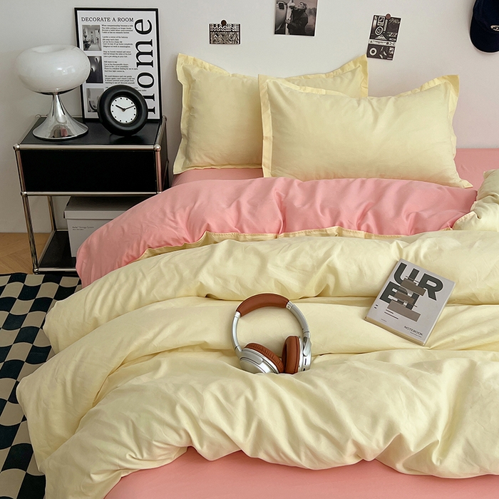 91家纺网 家纺一手货源 找家纺 贝拉梦家纺 2025新款纯色磨毛双拼亲肤棉四件套 奶油香草