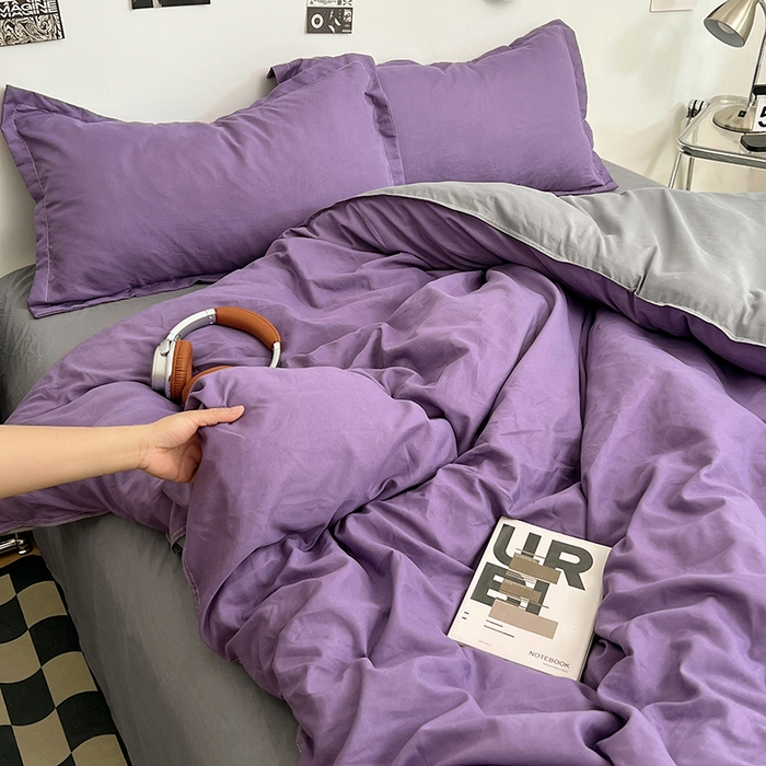 贝拉梦家纺 2025新款纯色磨毛双拼亲肤棉四件套 乌梅子酱