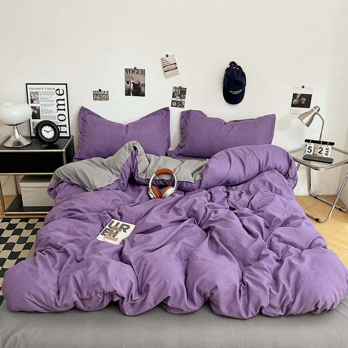 91家纺网 家纺一手货源 找家纺 贝拉梦家纺 2025新款纯色磨毛双拼亲肤棉四件套 乌梅子酱