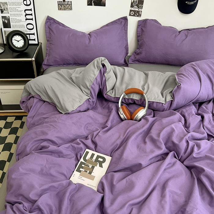 91家纺网 家纺一手货源 找家纺 贝拉梦家纺 2025新款纯色磨毛双拼亲肤棉四件套 乌梅子酱