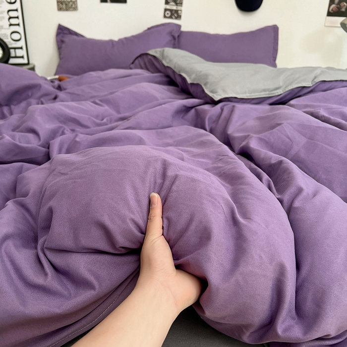 91家纺网 家纺一手货源 找家纺 贝拉梦家纺 2025新款纯色磨毛双拼亲肤棉四件套 乌梅子酱