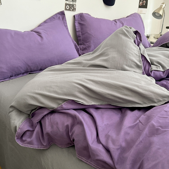 91家纺网 家纺一手货源 找家纺 贝拉梦家纺 2025新款纯色磨毛双拼亲肤棉四件套 乌梅子酱