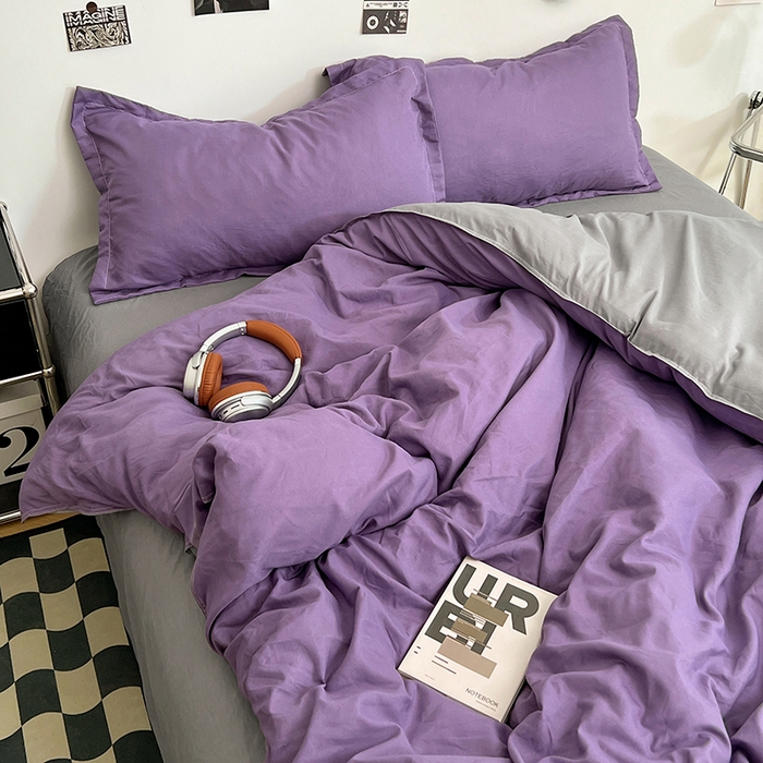 91家纺网 家纺一手货源 找家纺 贝拉梦家纺 2025新款纯色磨毛双拼亲肤棉四件套 乌梅子酱