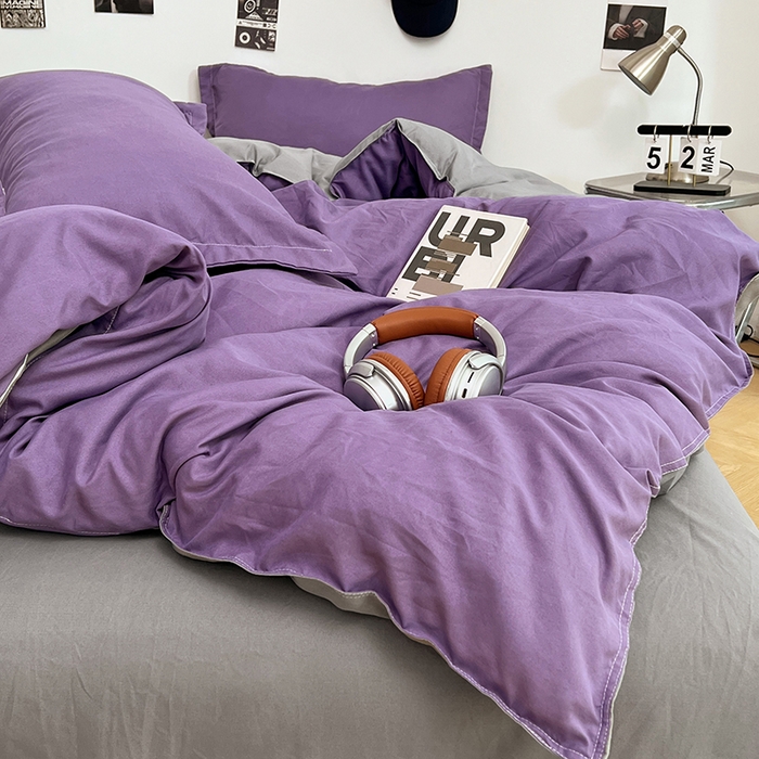 91家纺网 家纺一手货源 找家纺 贝拉梦家纺 2025新款纯色磨毛双拼亲肤棉四件套 乌梅子酱