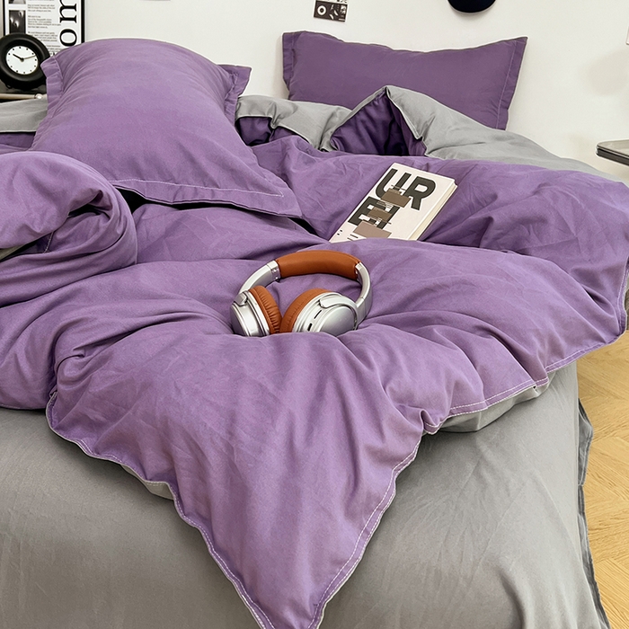 91家纺网 家纺一手货源 找家纺 贝拉梦家纺 2025新款纯色磨毛双拼亲肤棉四件套 乌梅子酱