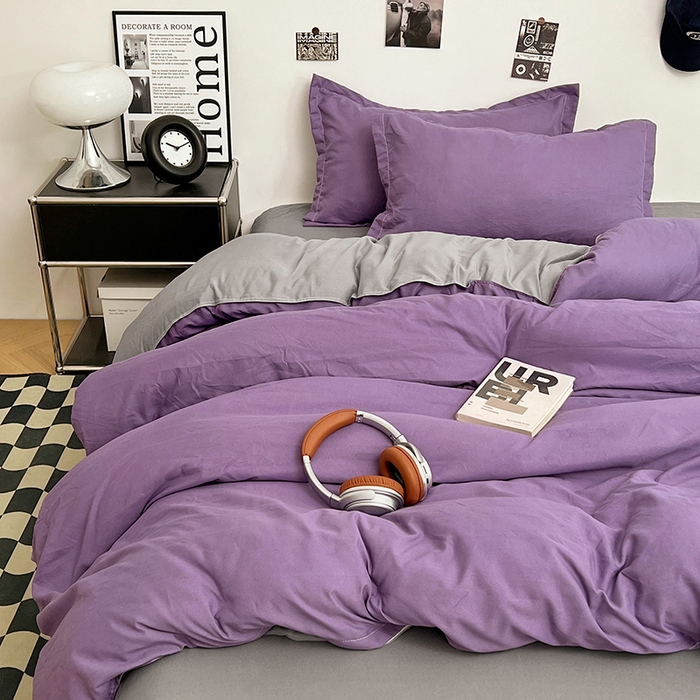 91家纺网 家纺一手货源 找家纺 贝拉梦家纺 2025新款纯色磨毛双拼亲肤棉四件套 乌梅子酱