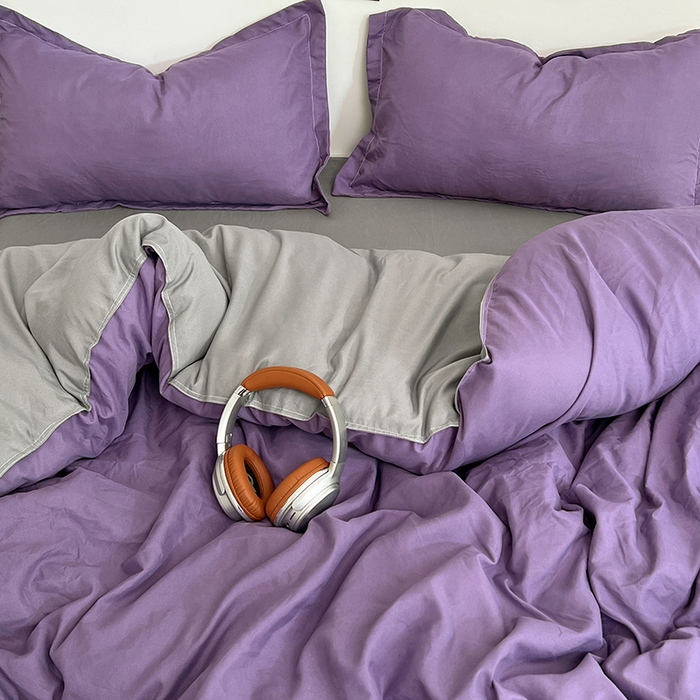 91家纺网 家纺一手货源 找家纺 贝拉梦家纺 2025新款纯色磨毛双拼亲肤棉四件套 乌梅子酱