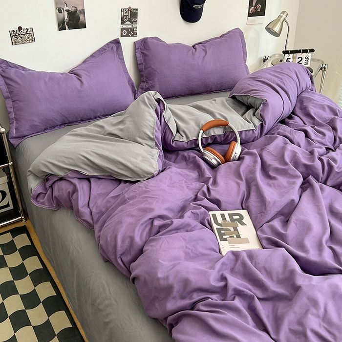 91家纺网 家纺一手货源 找家纺 贝拉梦家纺 2025新款纯色磨毛双拼亲肤棉四件套 乌梅子酱