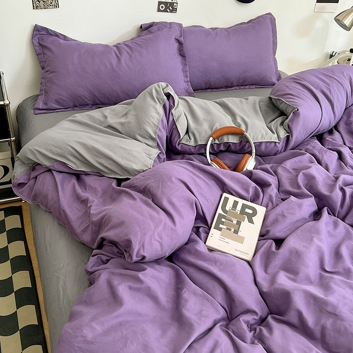 91家纺网 家纺一手货源 找家纺 贝拉梦家纺 2025新款纯色磨毛双拼亲肤棉四件套 乌梅子酱