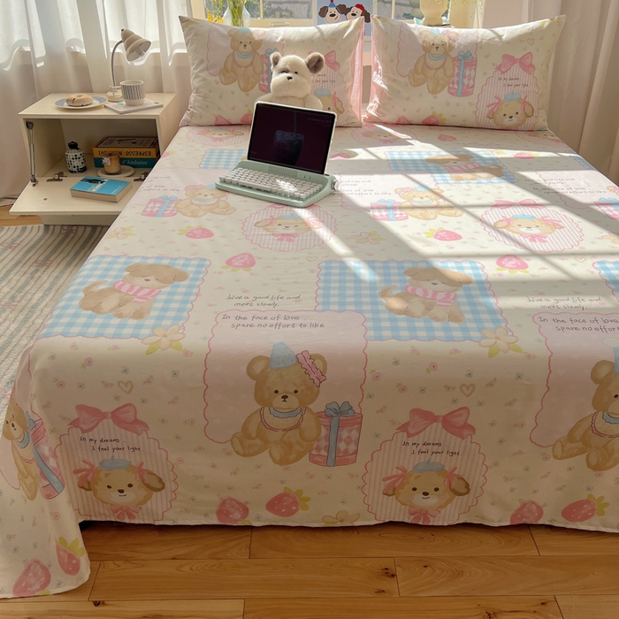 91家纺网 家纺一手货源 找家纺 六巷胡同 2025新款40s13070全棉纯棉卡通单品系列床单单件-单床单 草莓甜心犬