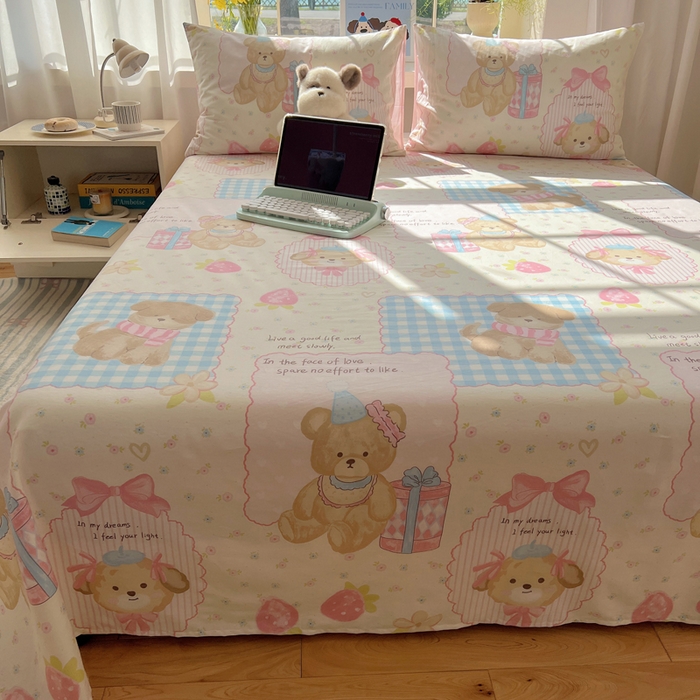 91家纺网 家纺一手货源 找家纺 六巷胡同 2025新款40s13070全棉纯棉卡通单品系列床单单件-单床单 草莓甜心犬